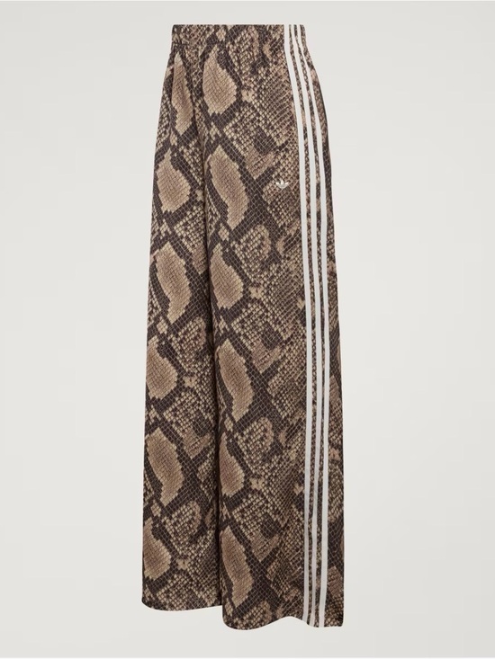 adidas Pants - adidas Brown Snake-Print Wide Leg Track Pants with White Stripes